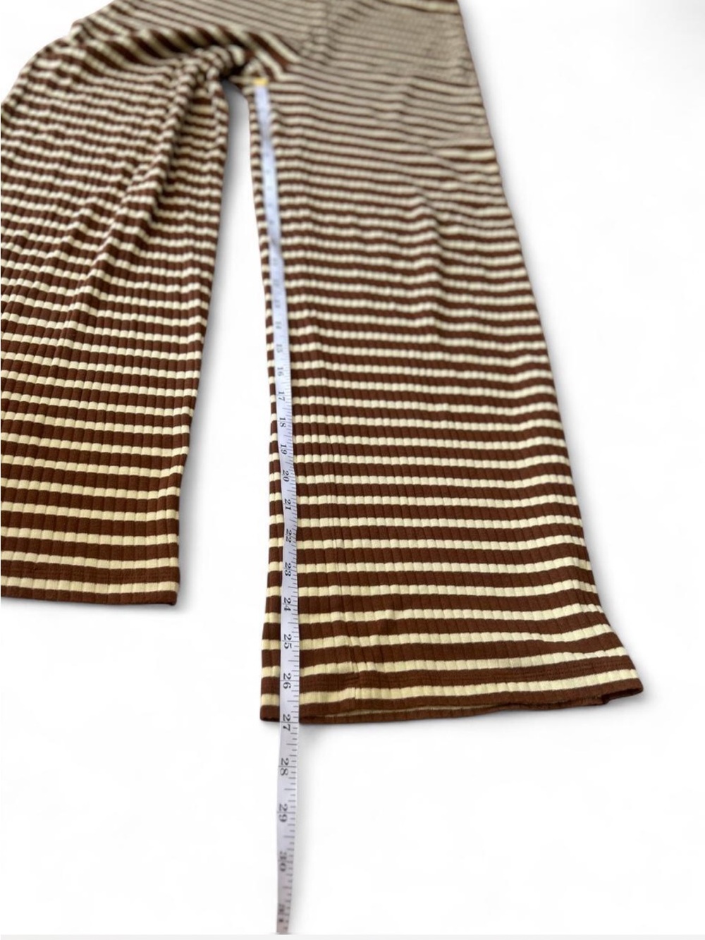 Rita Row Stretchy Wide Leg Athleisure Pants Rib Knit Brown Yellow Stripes Large - Picture 8 of 8